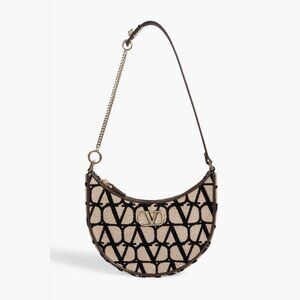 NWT Valentino Garavani VLogo Mini Shoulder Bag Gold Chain-link Leather Strap